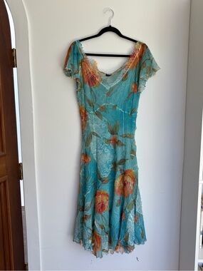 Komarov Crinkle Pleated Floral Midi Dress Medium Watercolor Whimsigoth Fairycore